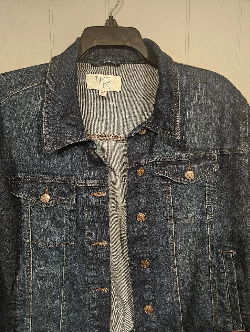 Time and Tru Women's Blue Denim Jean Jacket 3XL (22) Stretch Casual Dark Wash